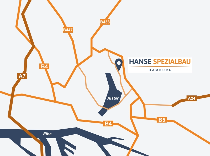 Map showing directions to HSH Hanse Spezialbau in Hamburg